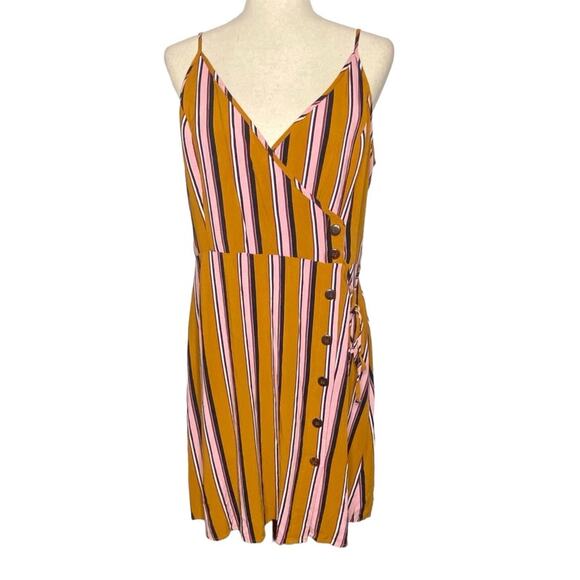 Xhilaration Striped Faux Wrap Mini Sleeveless Dress Smocked Back Womens Size XXL - Picture 3 of 11